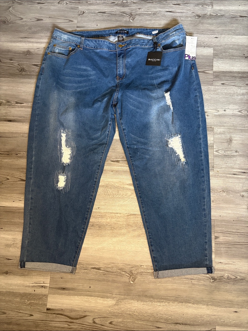Baccini Women's Relaxed Ripped Blue Jeans